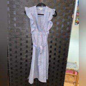 Whistles Blue Linen Sleeveless Dress With Belt